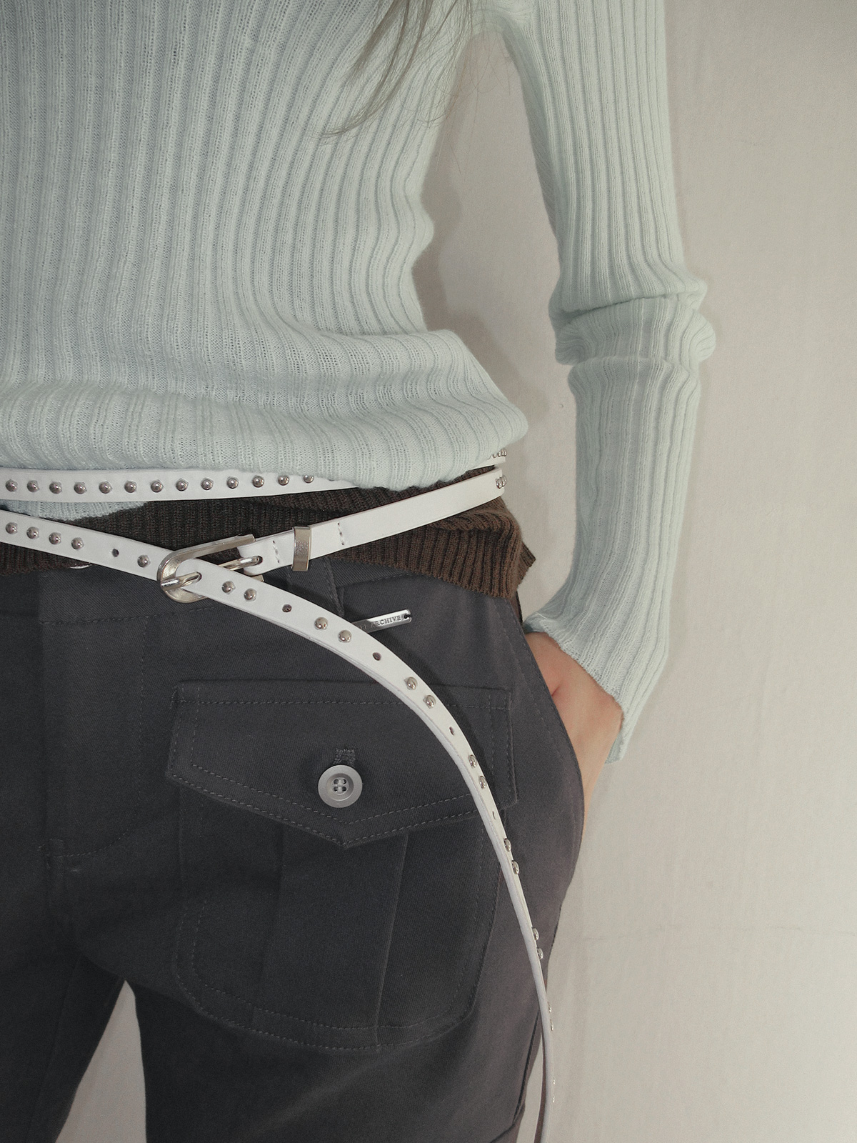 TWEE Polki stud thin double long belt - Model styling view