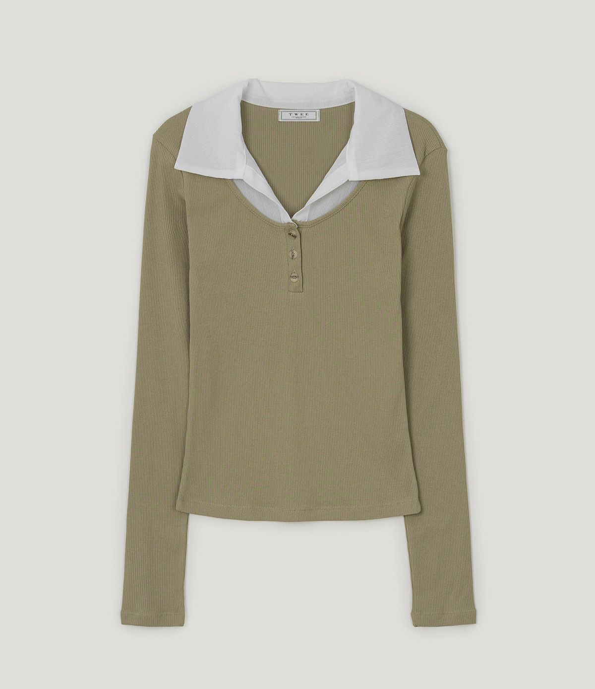 TWEE Keller contrast collar ribbed long sleeve T-shirt - Product detail view