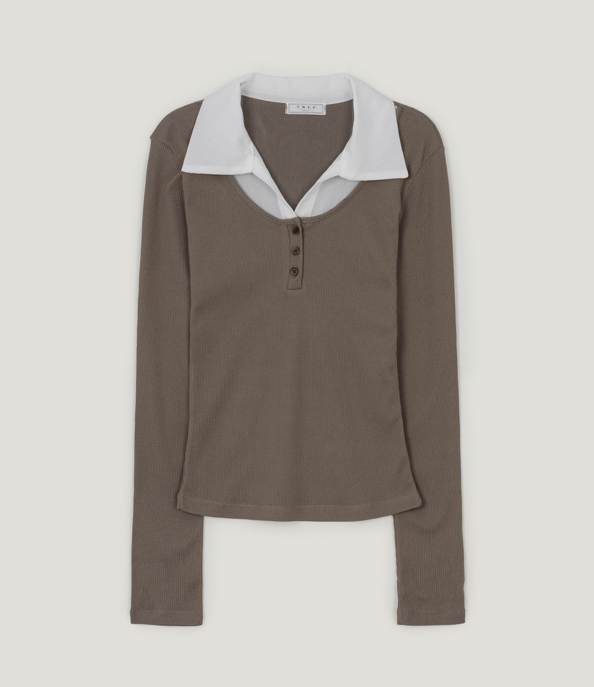 TWEE Keller contrast collar ribbed long sleeve T-shirt - Product detail view