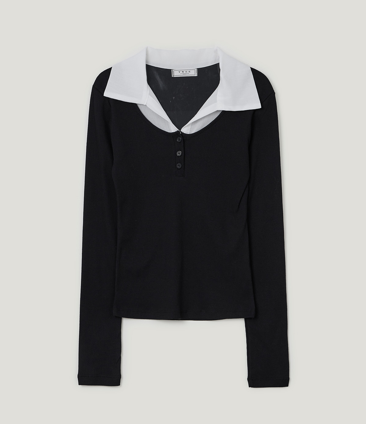 TWEE Keller contrast collar ribbed long sleeve T-shirt - Product detail view