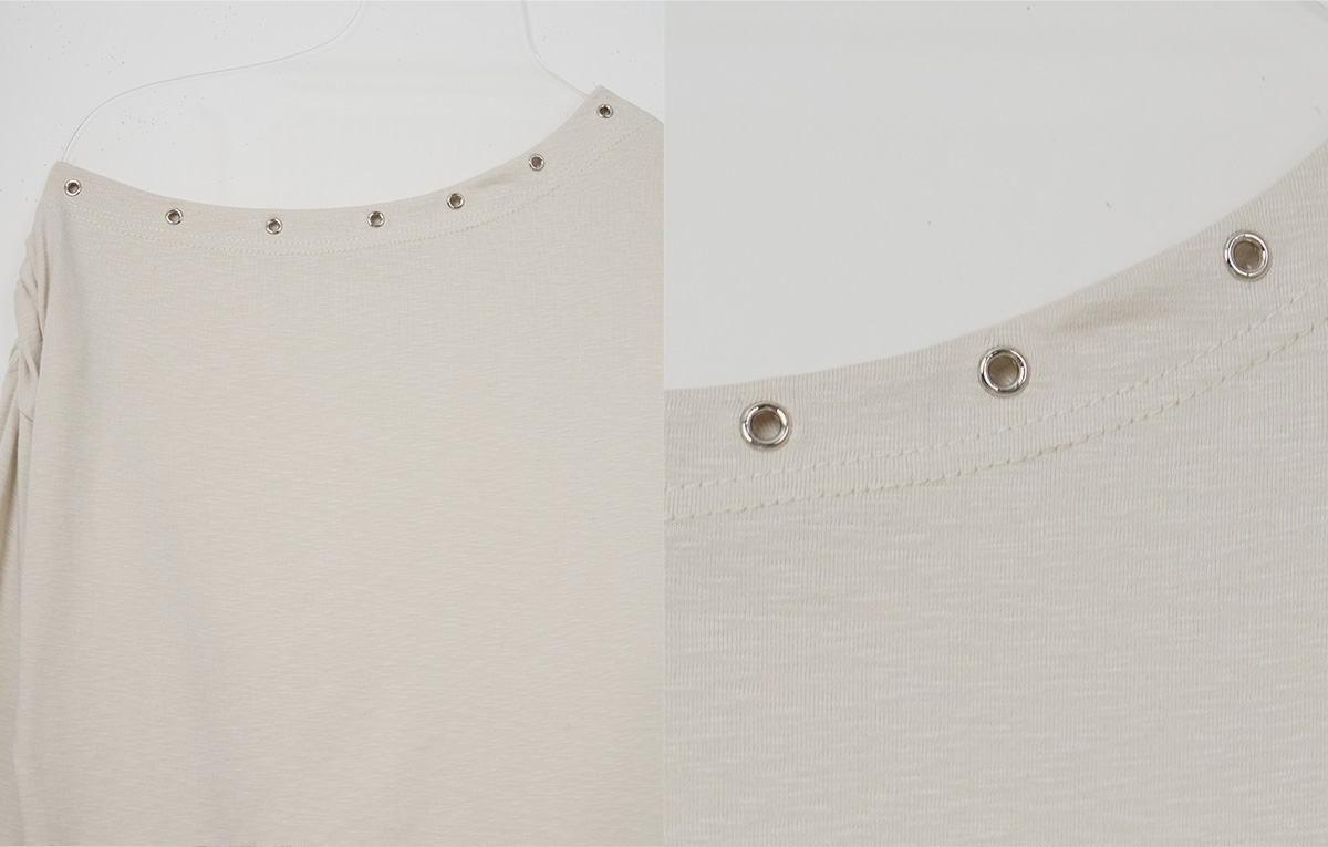 TWEE Leso eyelet shirring loose-fit long sleeve T-shirt - Fabric and construction close-up