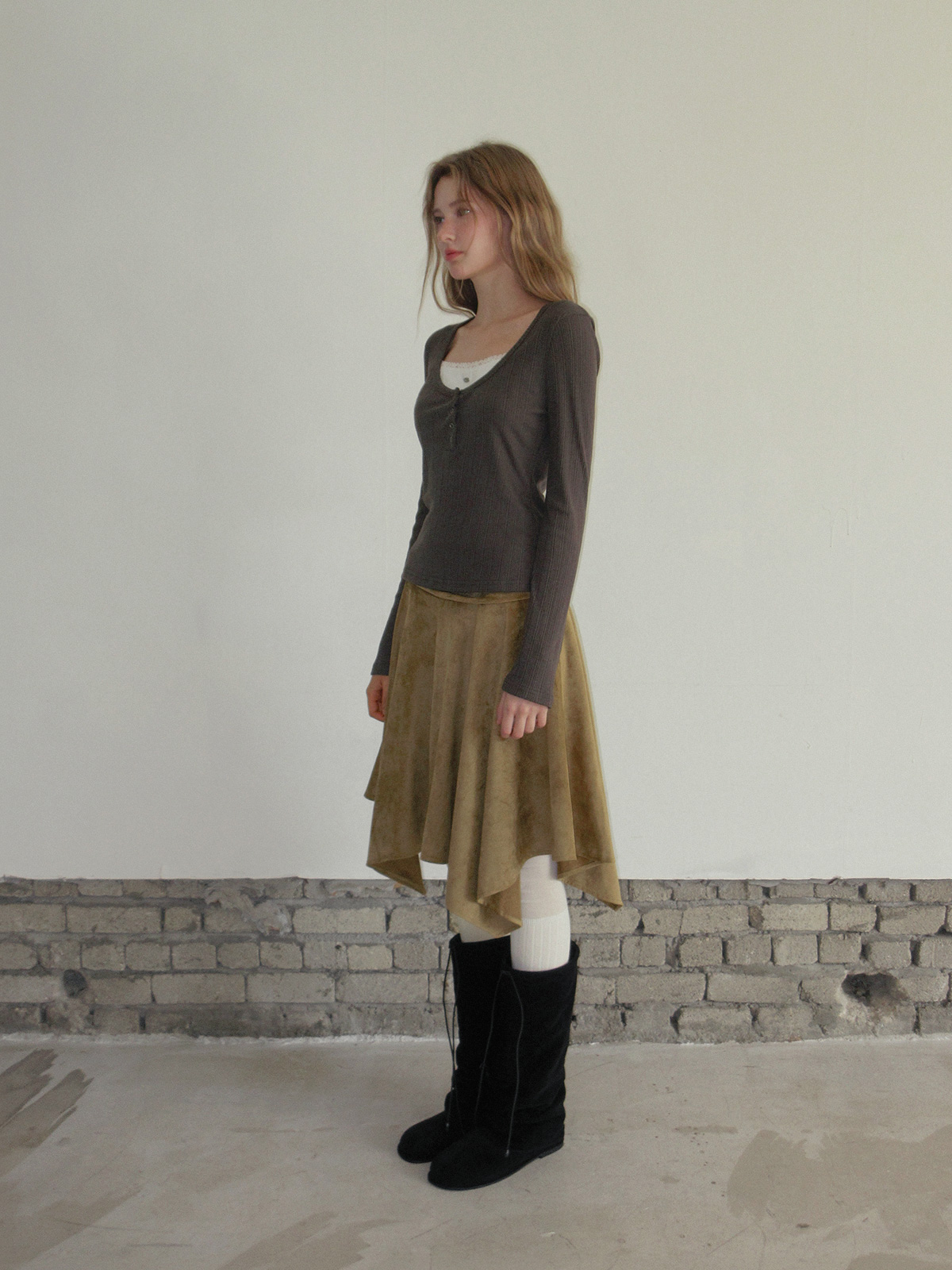 TWEE Runki layered button long sleeve T-shirt - Fit and silhouette view