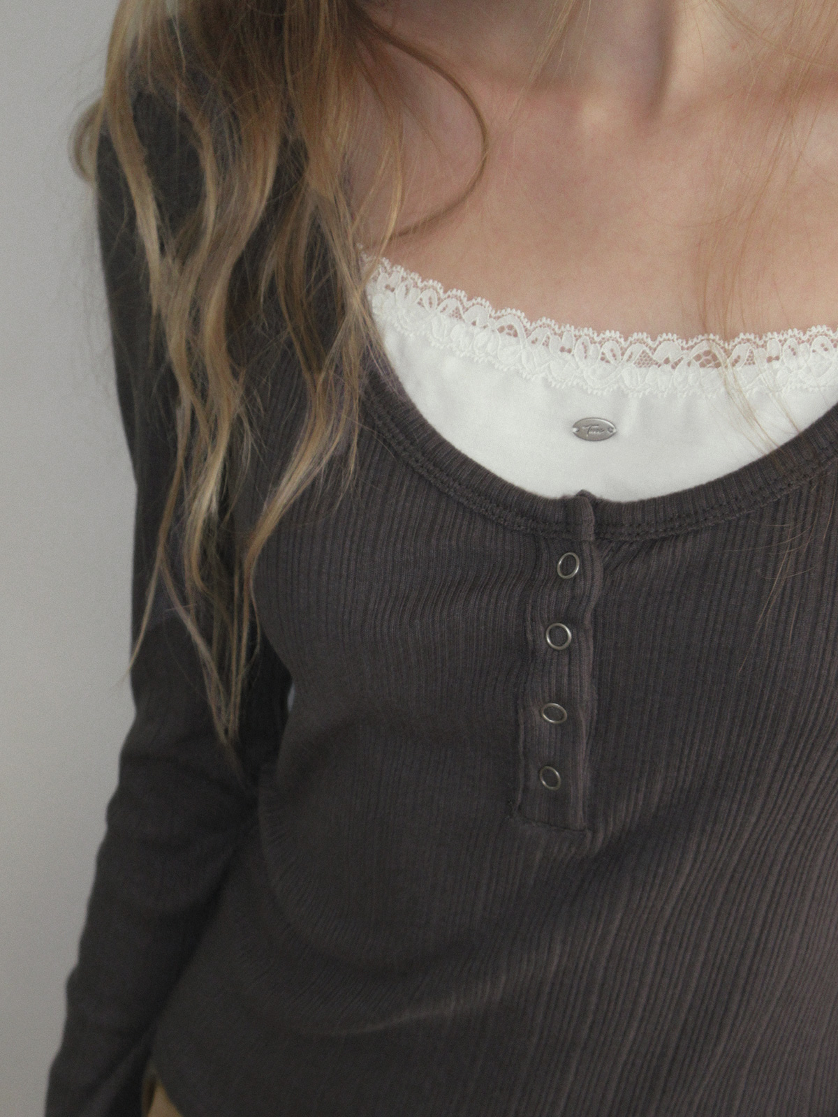 TWEE Runki layered button long sleeve T-shirt - Fit and silhouette view