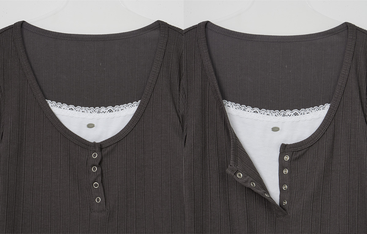 TWEE Runki layered button long sleeve T-shirt - Fabric and construction close-up