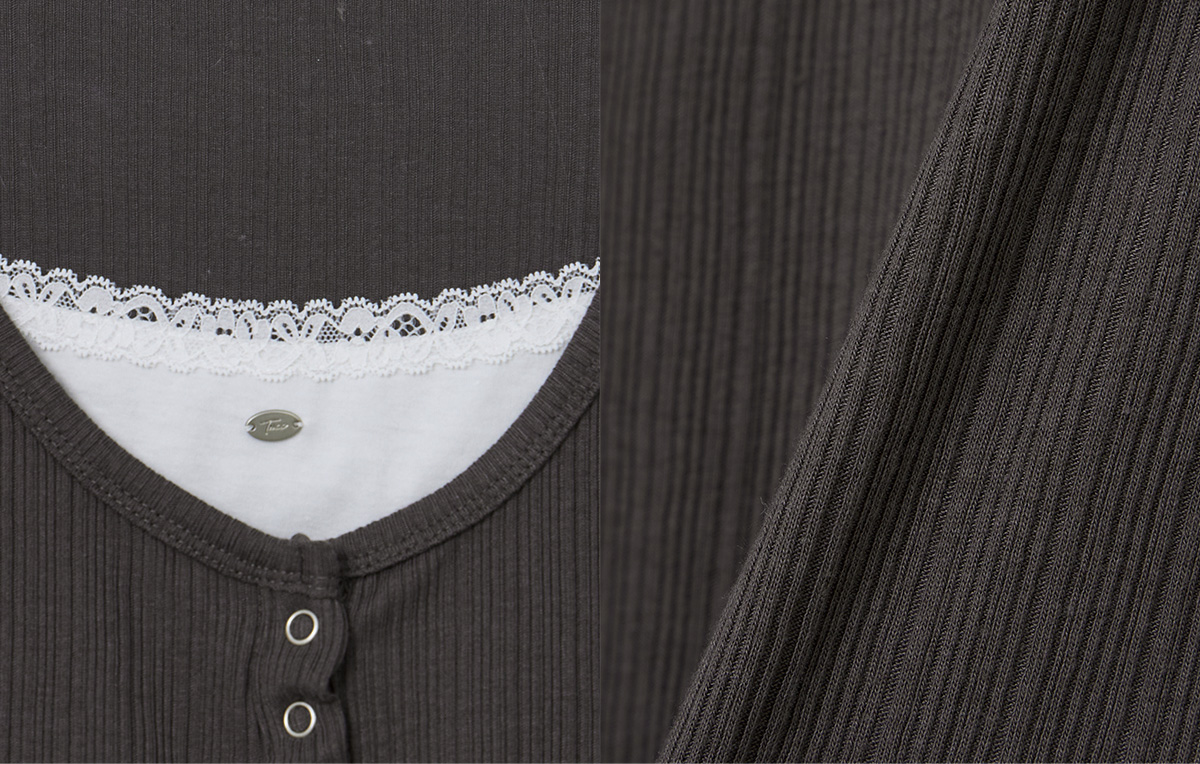 TWEE Runki layered button long sleeve T-shirt - Fabric and construction close-up