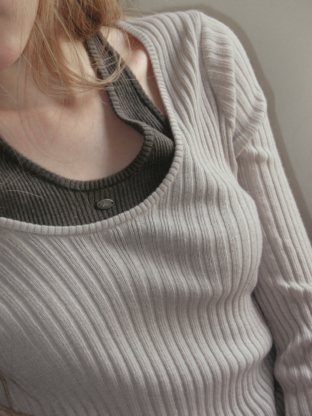 TWEE Besit halter layered long sleeve knit - Model styling view