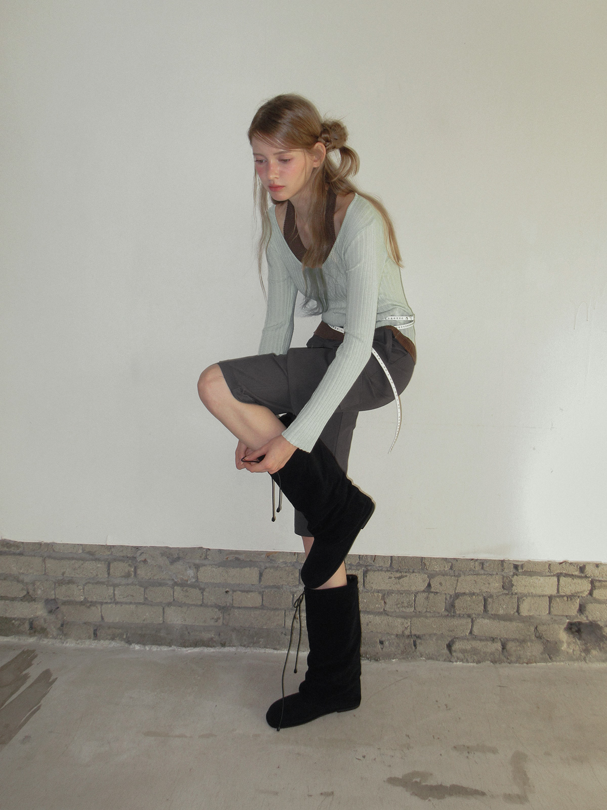 TWEE Besit halter layered long sleeve knit - Model styling view