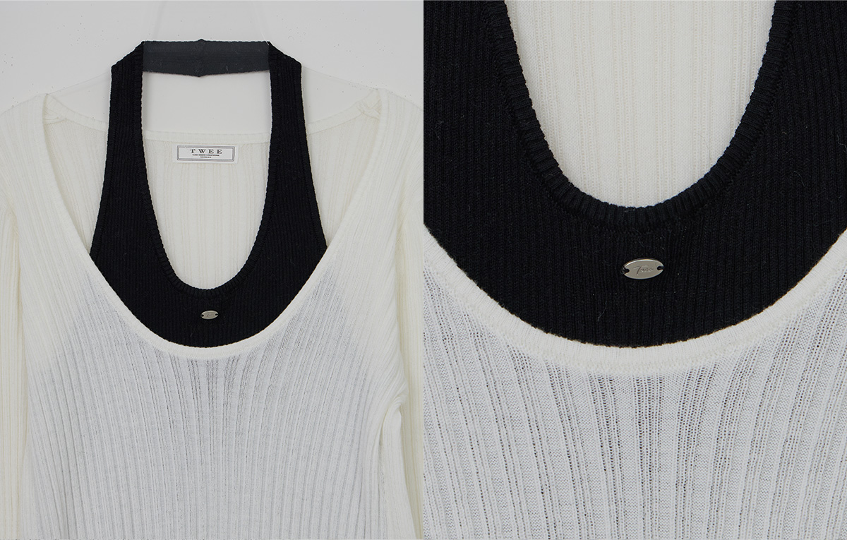 TWEE Besit halter layered long sleeve knit - Fabric and construction close-up