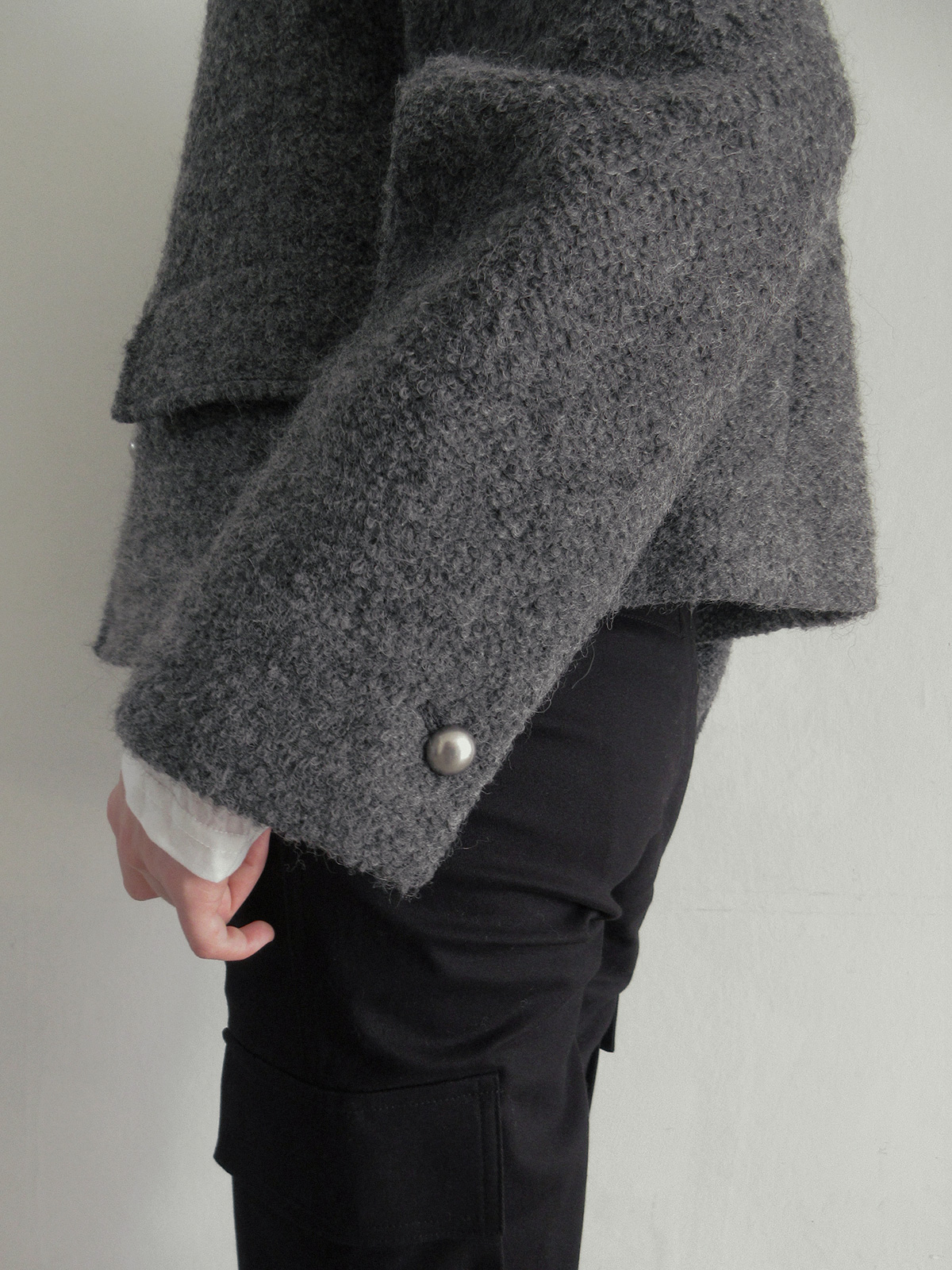TWEE Wools collar cropped long sleeve jacket - Model styling view