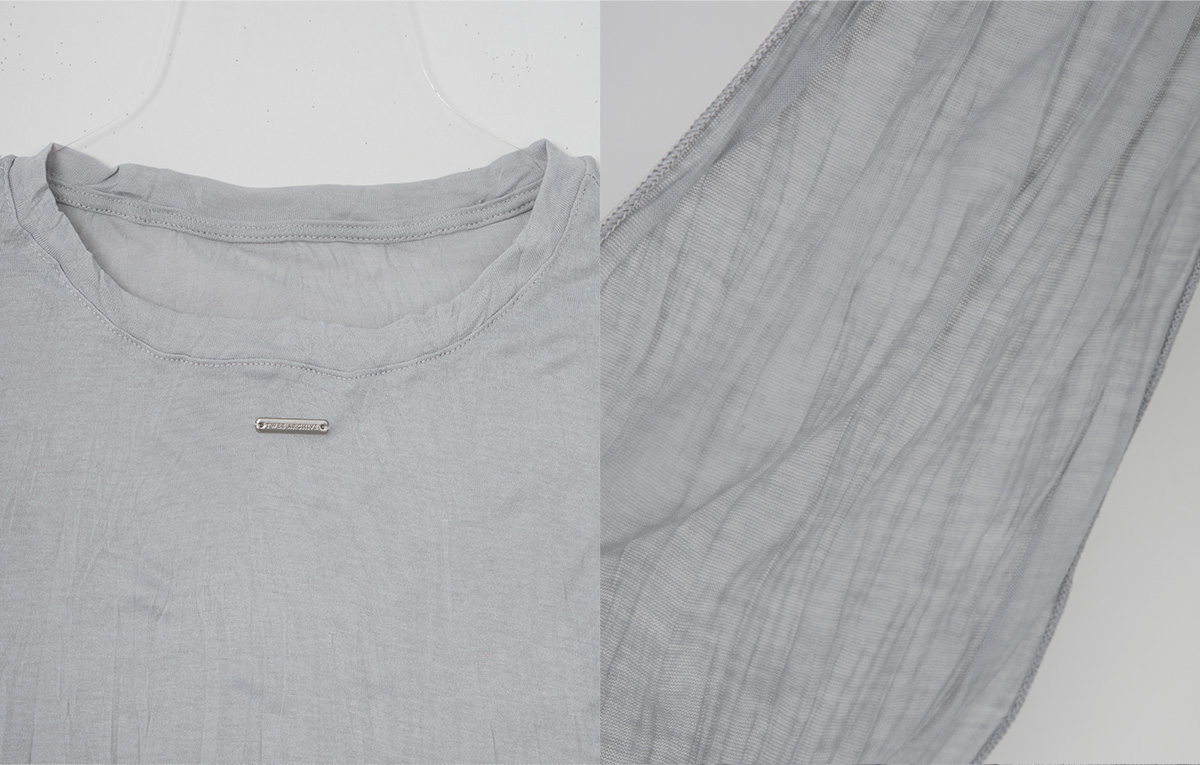 TWEE Toen wrinkle round neck long sleeve T-shirt (strap set) - Fabric and construction close-up