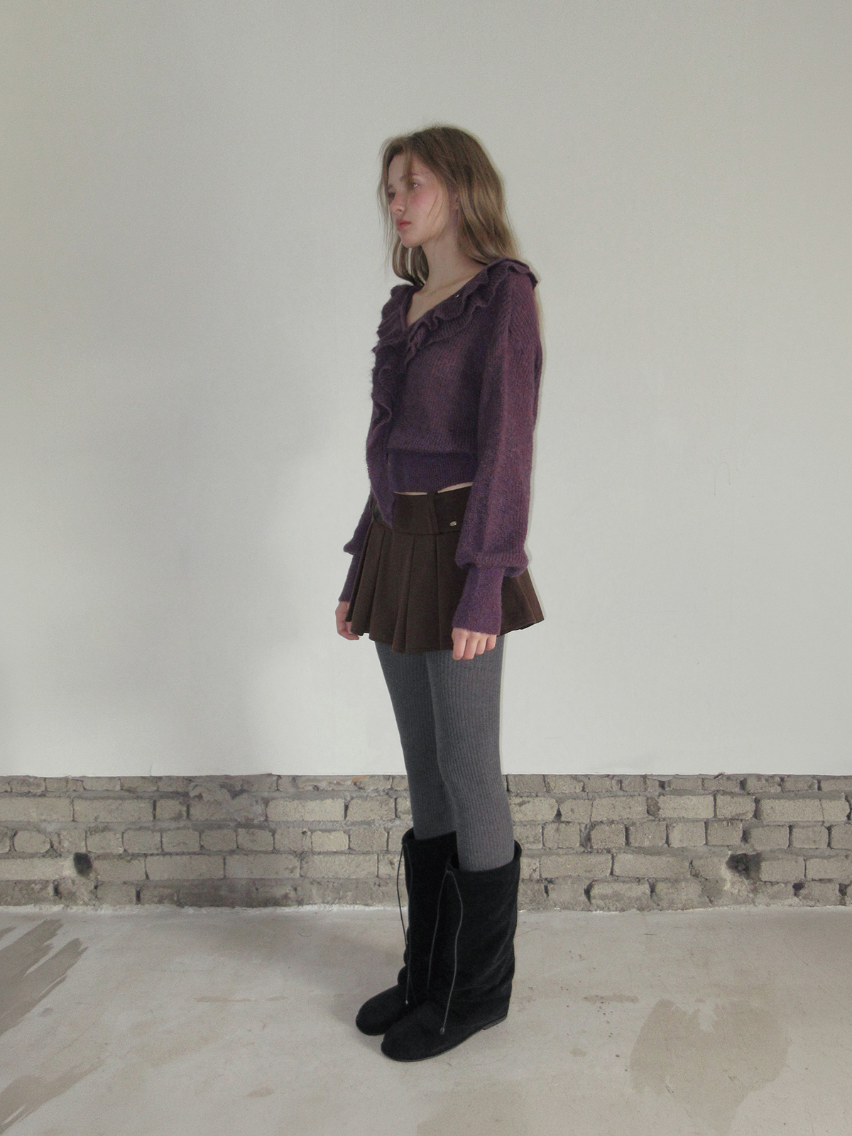 TWEE Torez ruffle V-neck long sleeve knit - Fit and silhouette view