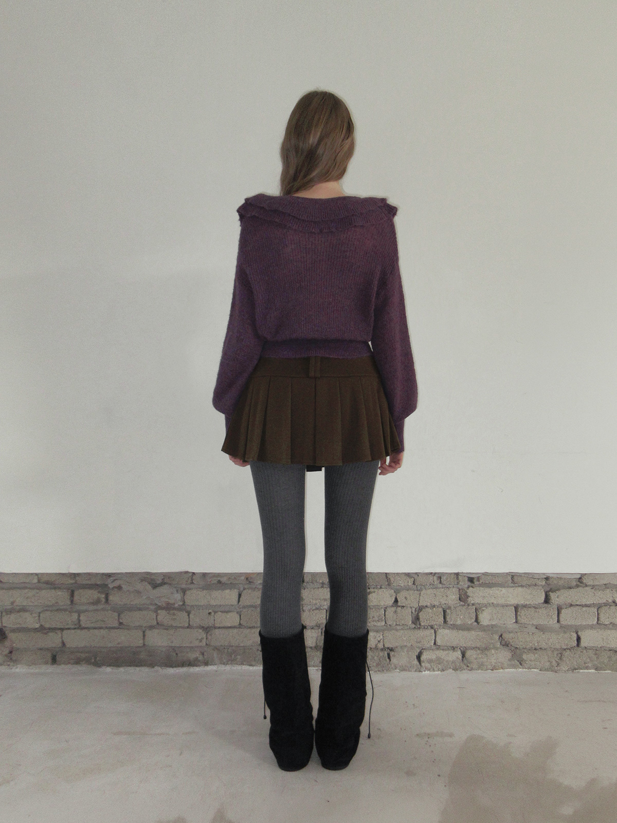 TWEE Torez ruffle V-neck long sleeve knit - Fit and silhouette view