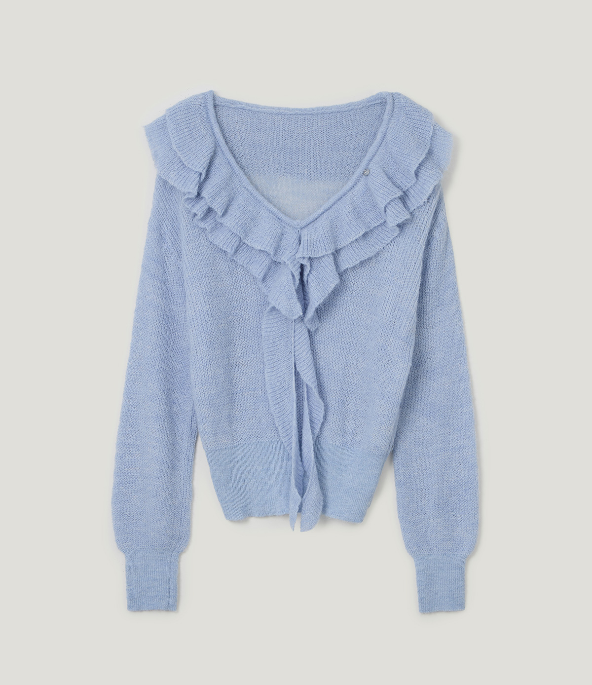 TWEE Torez ruffle V-neck long sleeve knit - Product detail view