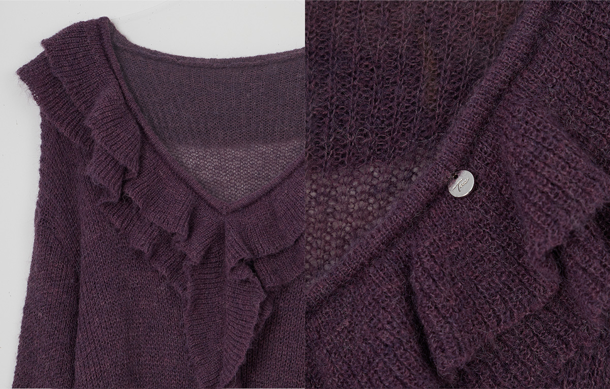 TWEE Torez ruffle V-neck long sleeve knit - Fabric and construction close-up
