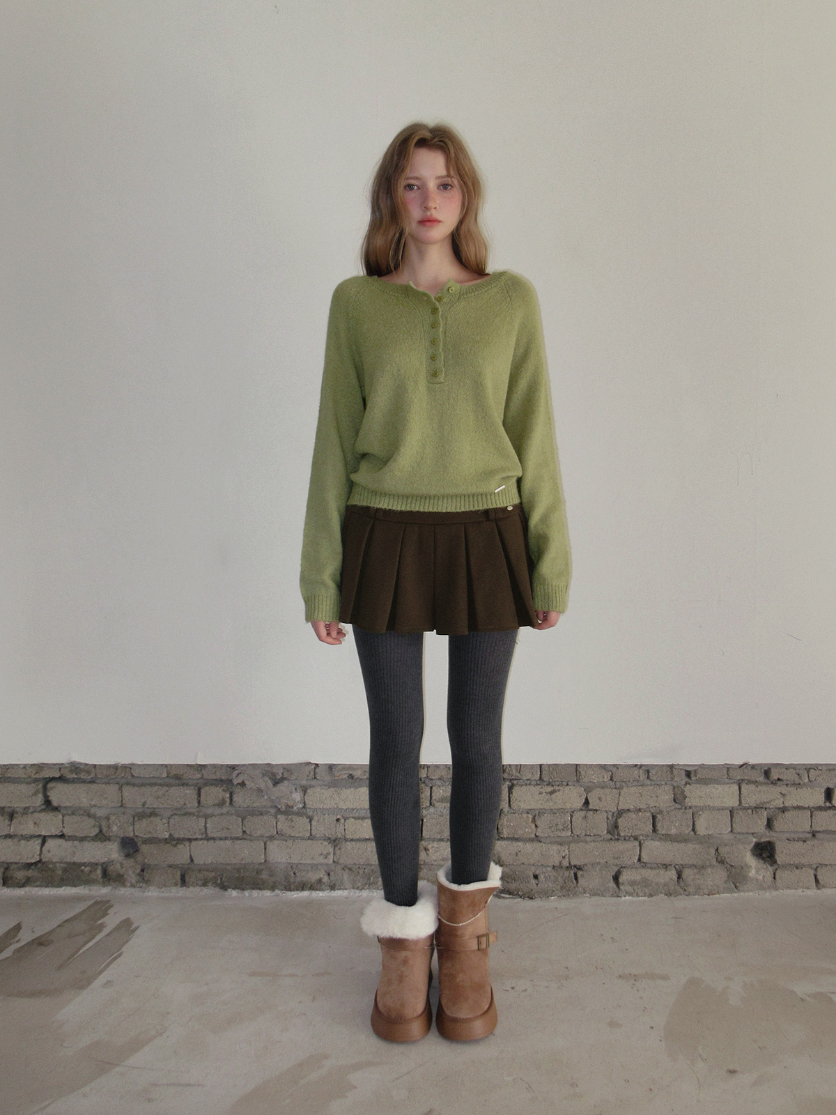 TWEE Pomki button brushed long sleeve knit - Fit and silhouette view
