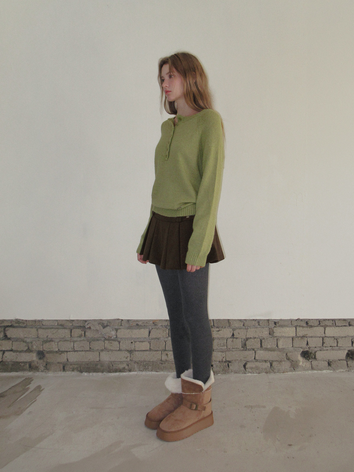 TWEE Pomki button brushed long sleeve knit - Fit and silhouette view