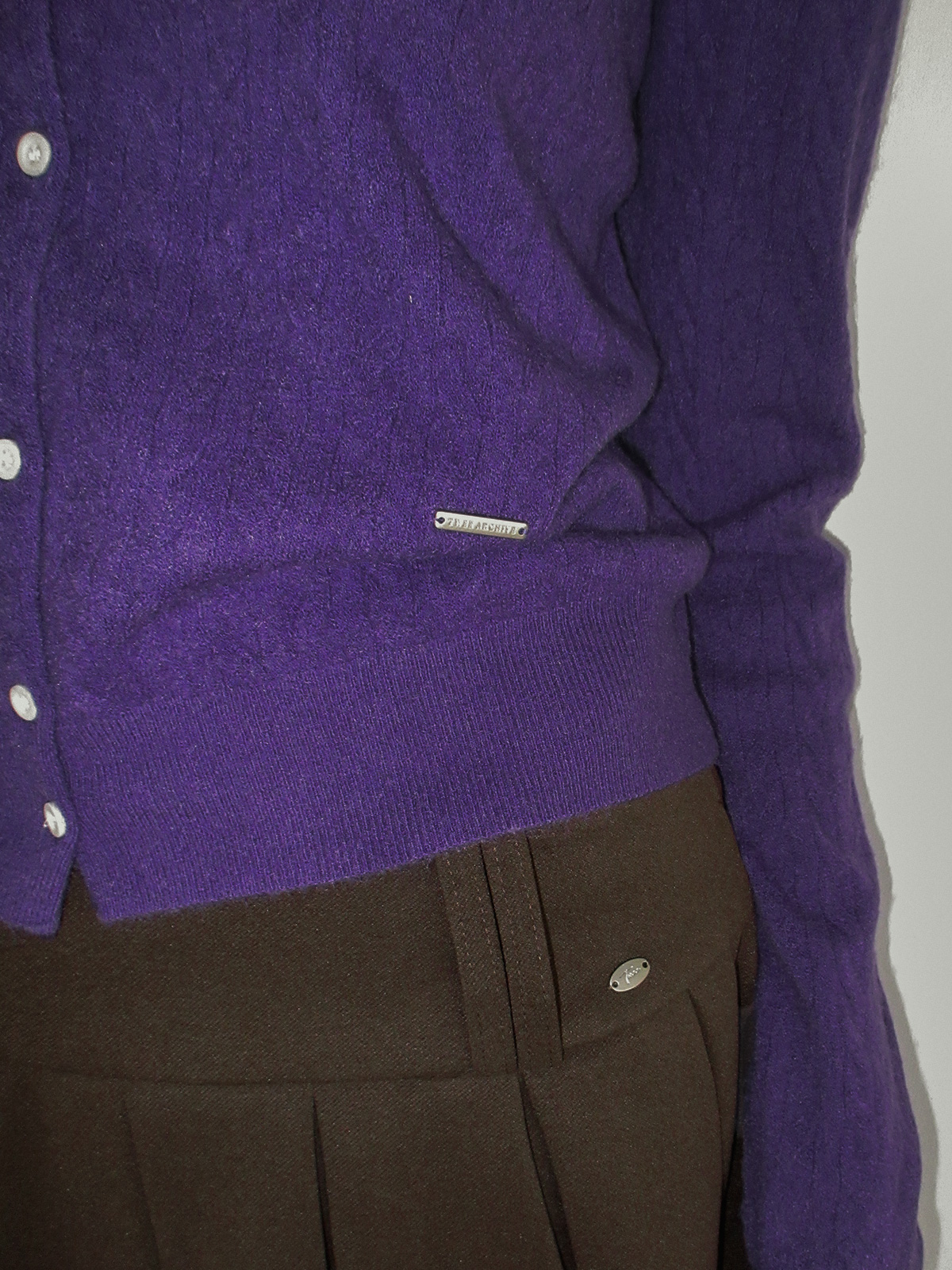TWEE Itso cable round neck knit long sleeve cardigan - Fit and silhouette view