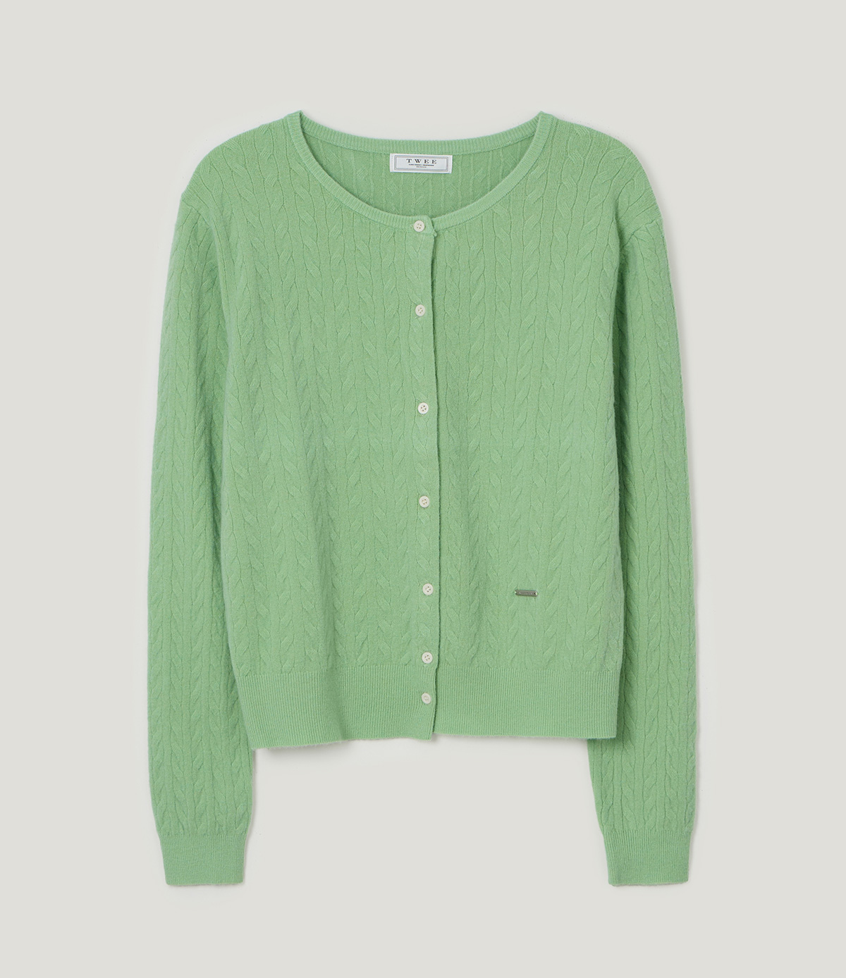 TWEE Itso cable round neck knit long sleeve cardigan - Product detail view