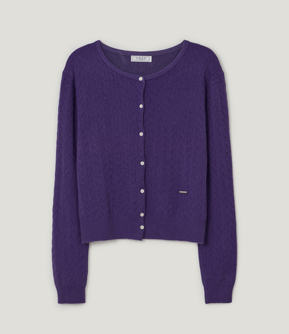 TWEE Itso cable round neck knit long sleeve cardigan - Product detail view