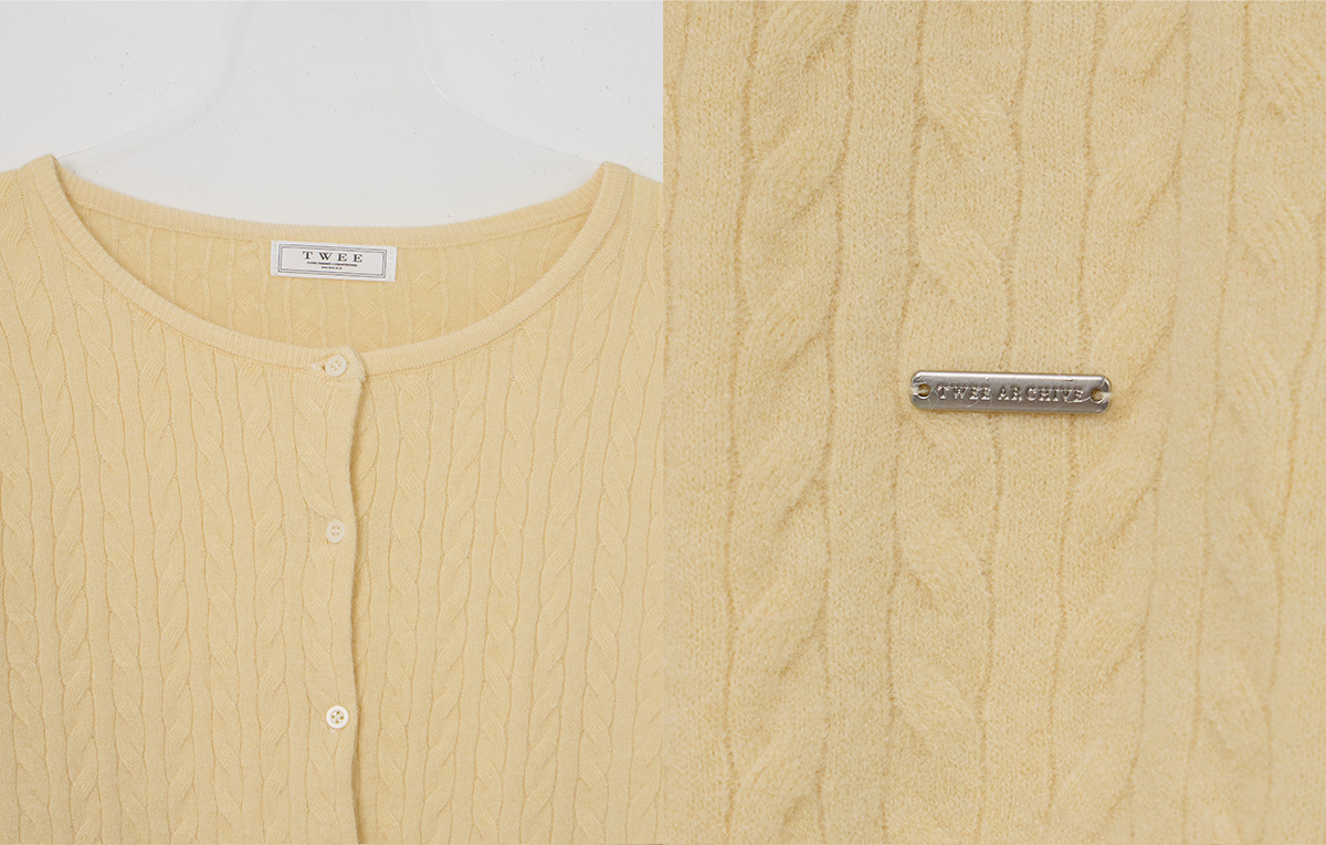 TWEE Itso cable round neck knit long sleeve cardigan - Fabric and construction close-up