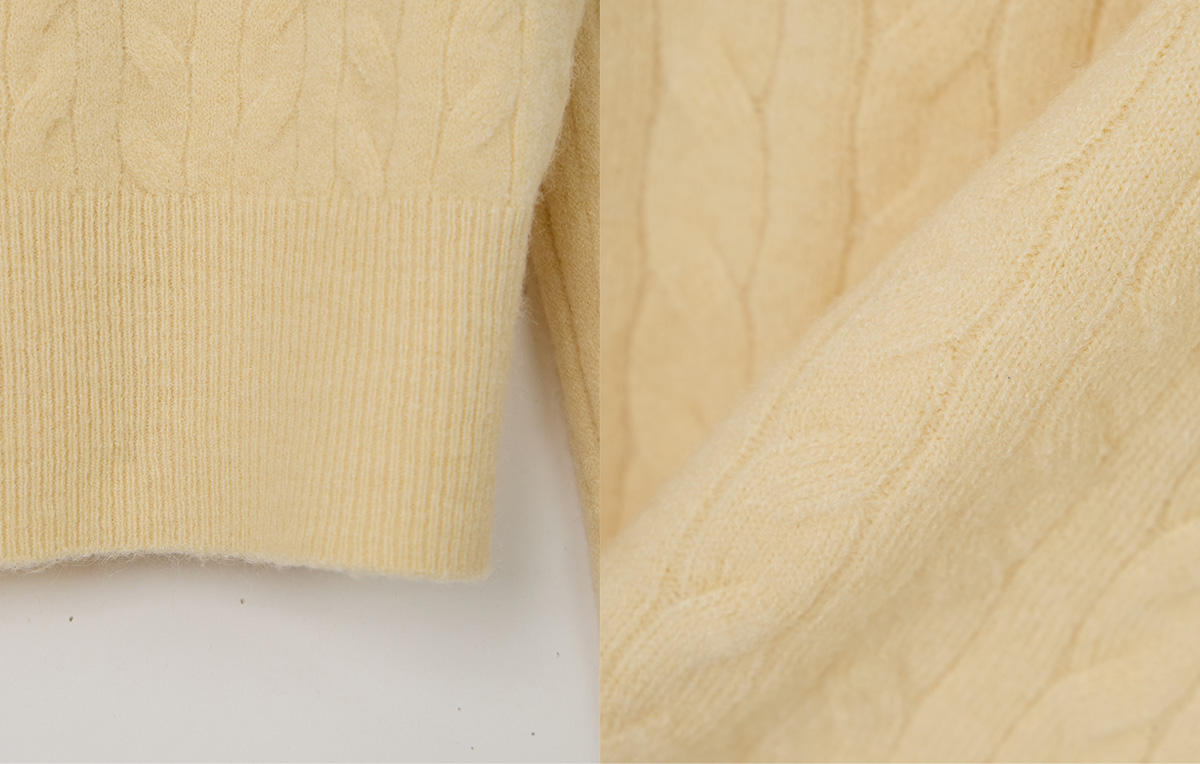 TWEE Itso cable round neck knit long sleeve cardigan - Fabric and construction close-up