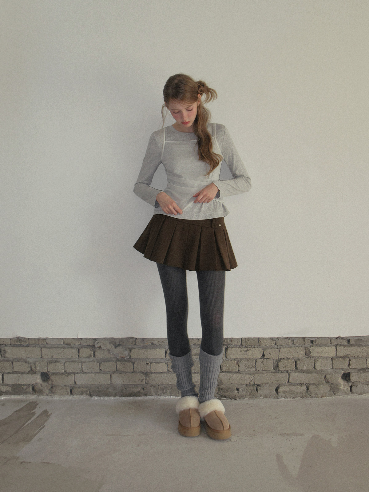 TWEE Bern organza sleeveless long sleeve T-shirt set - Model styling view