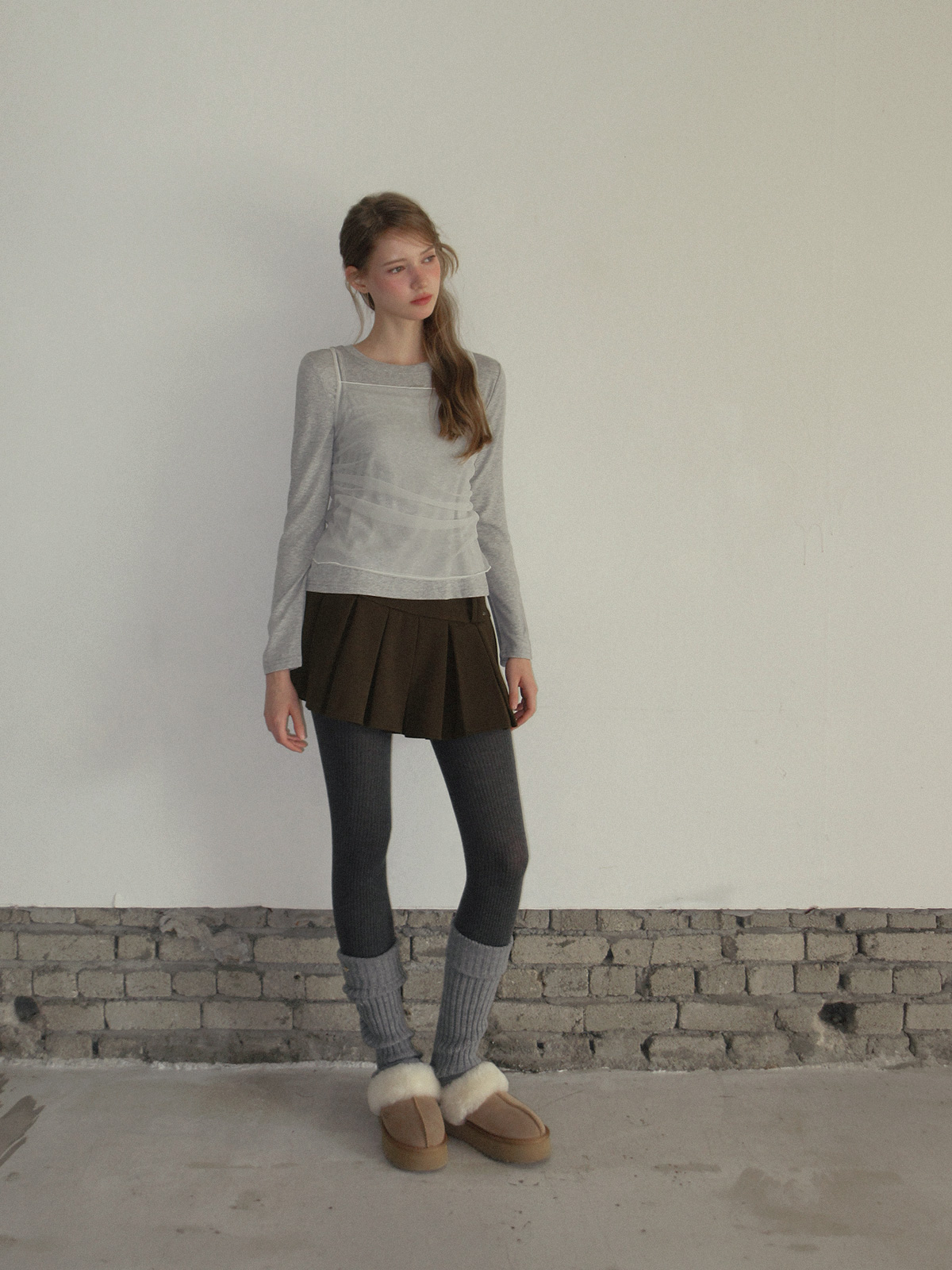TWEE Bern organza sleeveless long sleeve T-shirt set - Model styling view