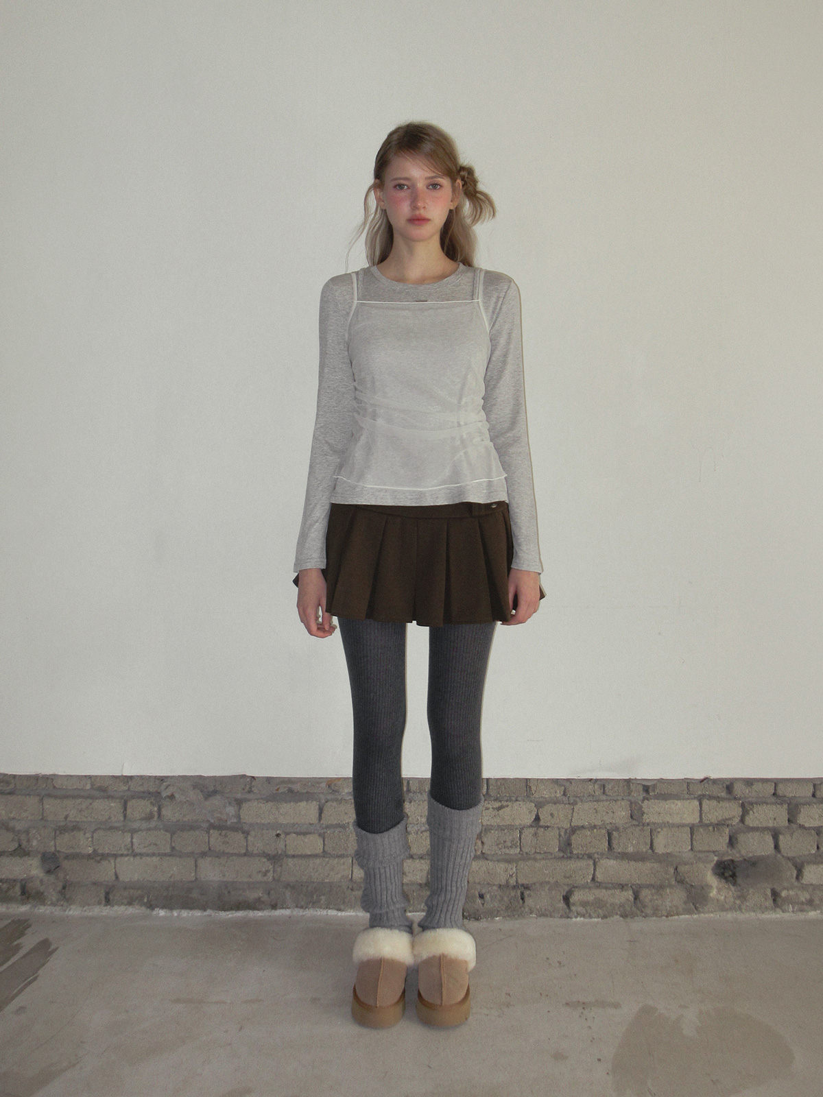 TWEE Bern organza sleeveless long sleeve T-shirt set - Fit and silhouette view