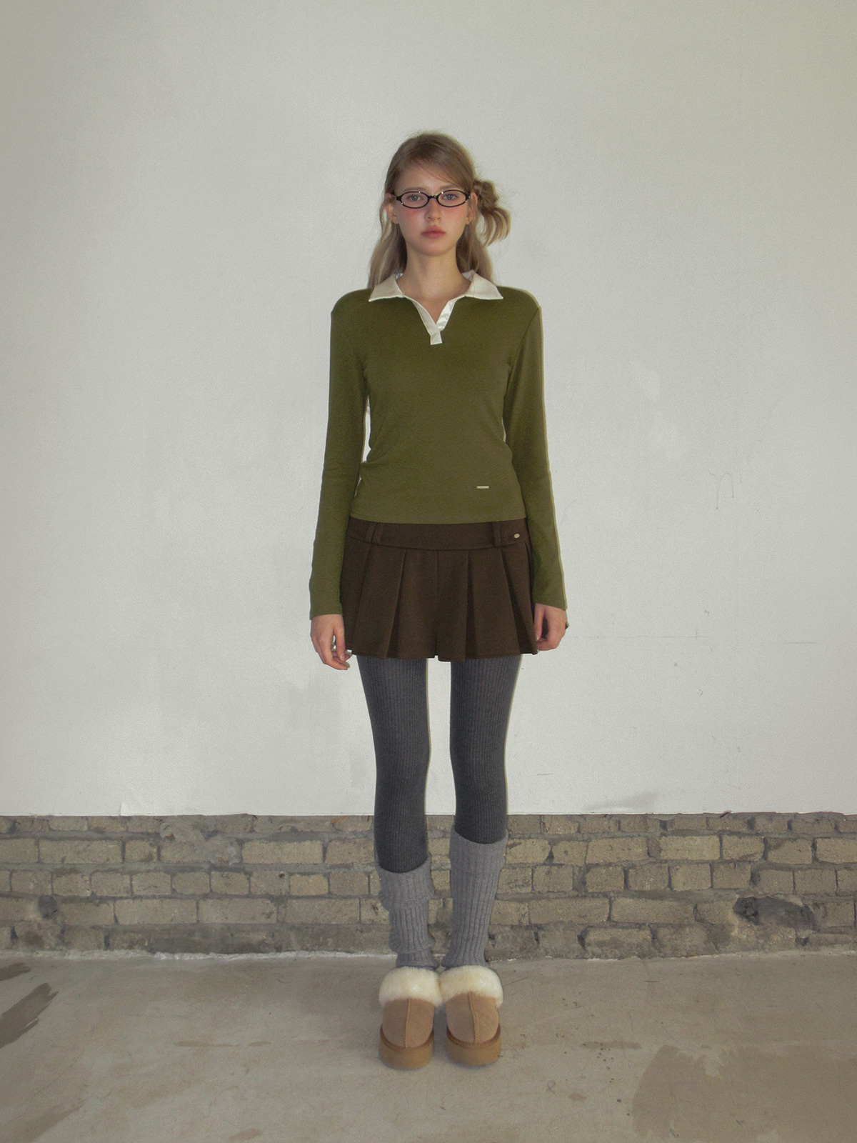 TWEE Tesher collar contrast long sleeve T-shirt - Fit and silhouette view