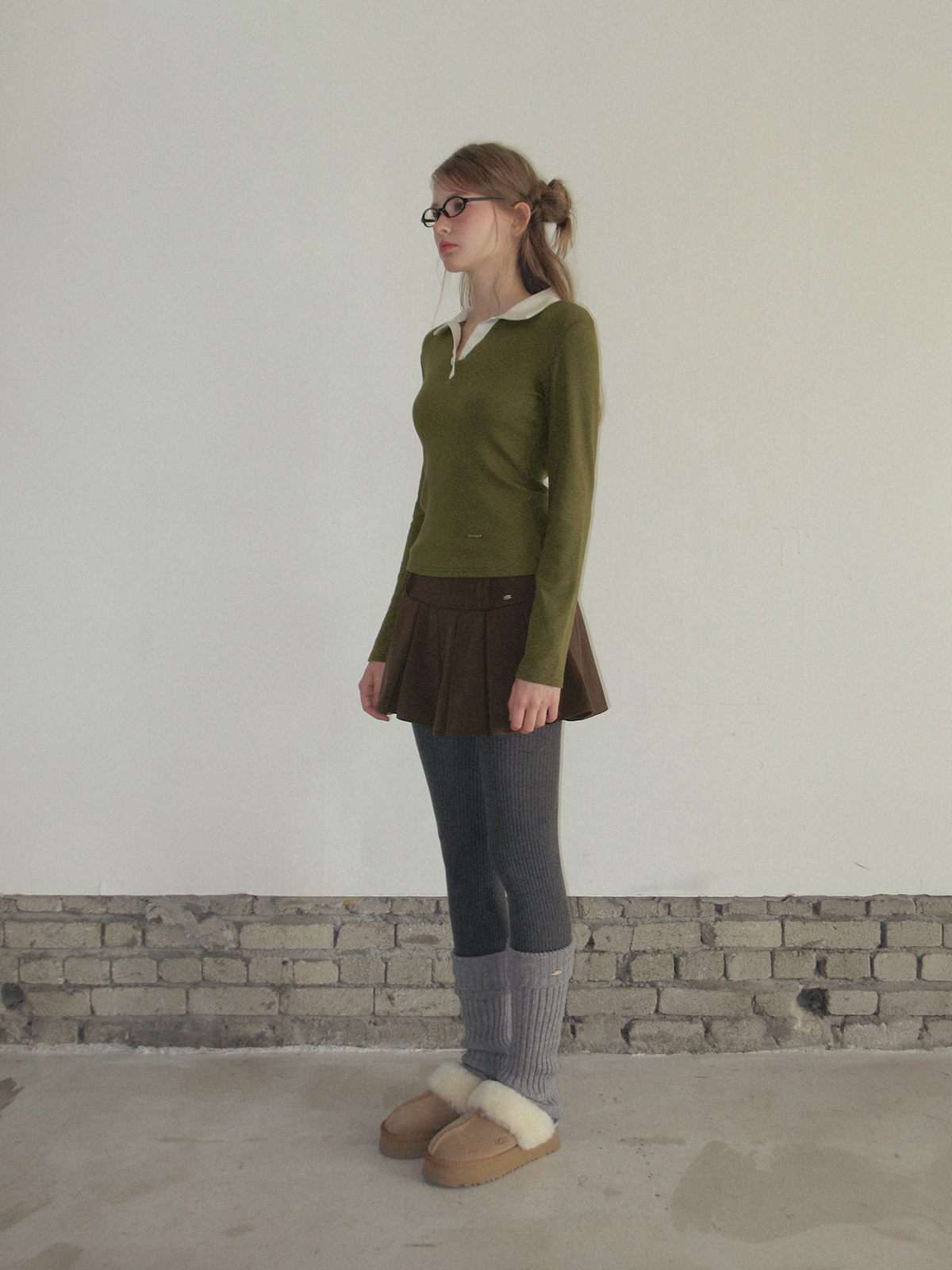 TWEE Tesher collar contrast long sleeve T-shirt - Fit and silhouette view
