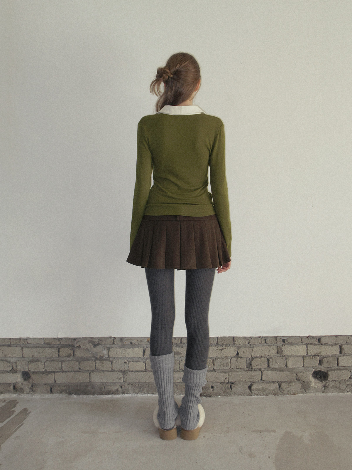 TWEE Tesher collar contrast long sleeve T-shirt - Fit and silhouette view