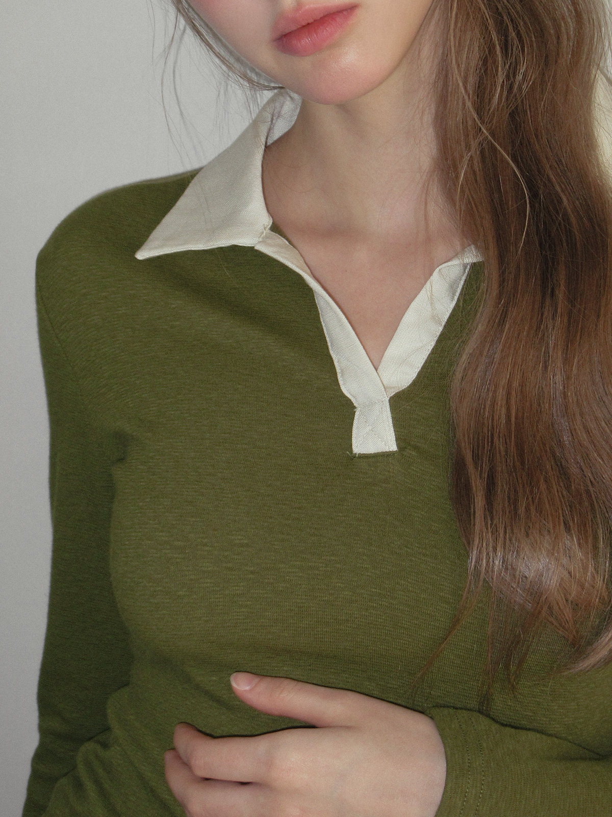 TWEE Tesher collar contrast long sleeve T-shirt - Fit and silhouette view