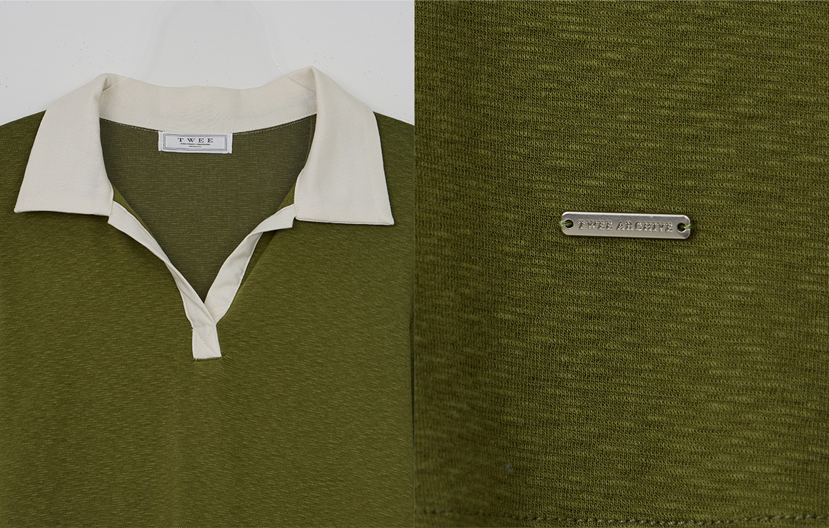TWEE Tesher collar contrast long sleeve T-shirt - Fabric and construction close-up