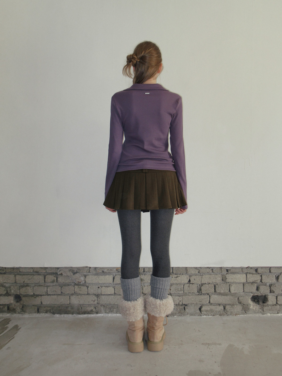 TWEE Normal diagonal button collar long sleeve T-shirt - Fit and silhouette view