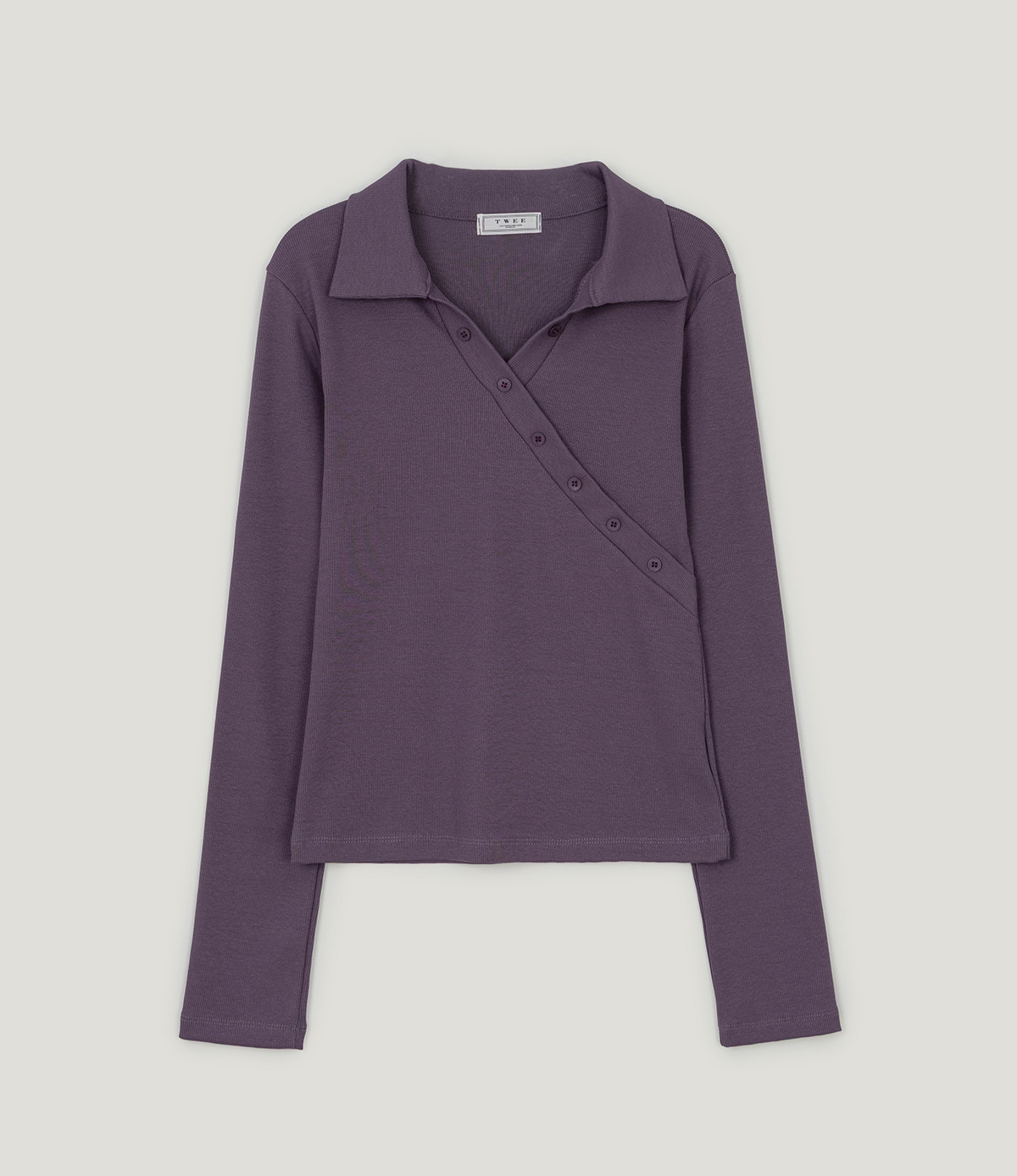 TWEE Normal diagonal button collar long sleeve T-shirt - Product detail view