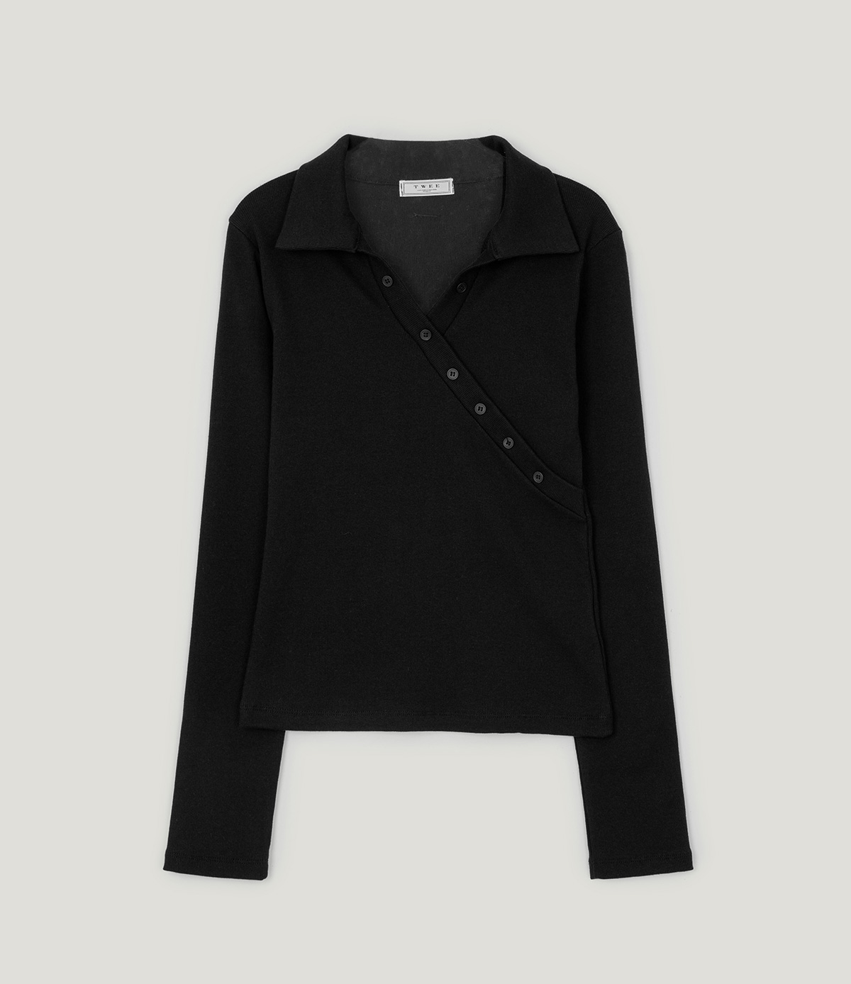 TWEE Normal diagonal button collar long sleeve T-shirt - Product detail view