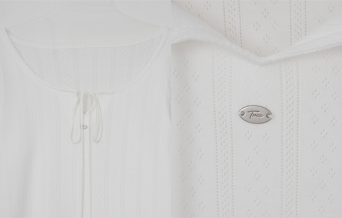 TWEE Wend punching lace strap long sleeve T-shirt - Fabric and construction close-up