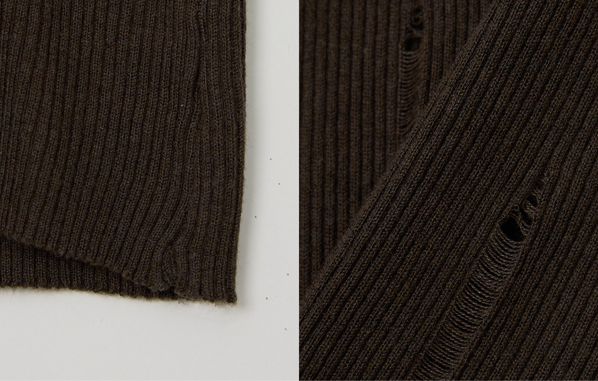TWEE Peti vintage distressed V-neck long sleeve knit - Fabric and construction close-up