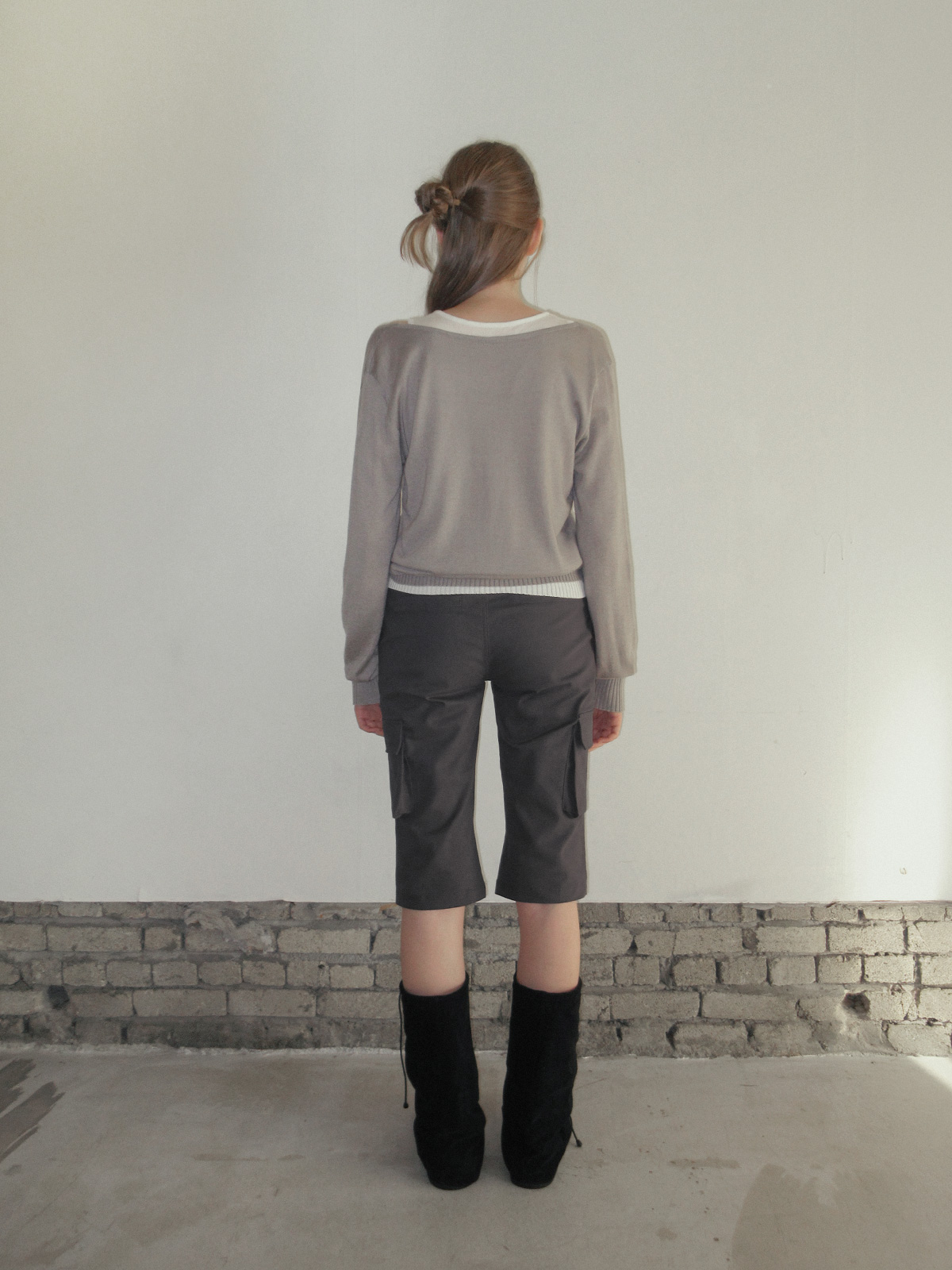 TWEE Koen deep V-neck wrap layered long sleeve knit - Fit and silhouette view