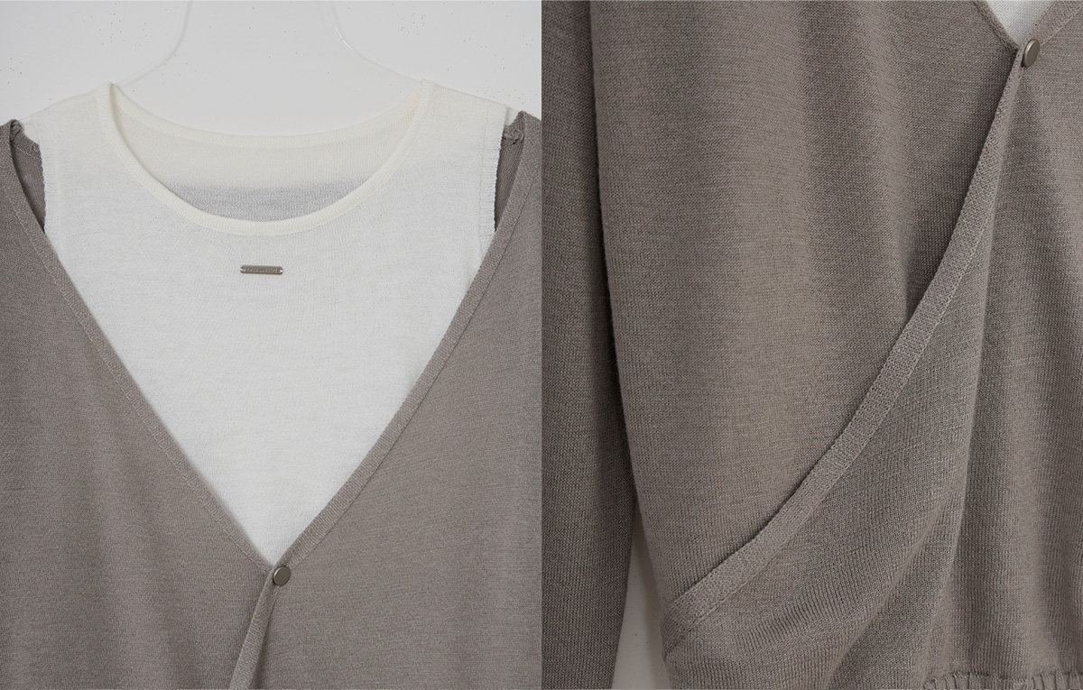 TWEE Koen deep V-neck wrap layered long sleeve knit - Fabric and construction close-up