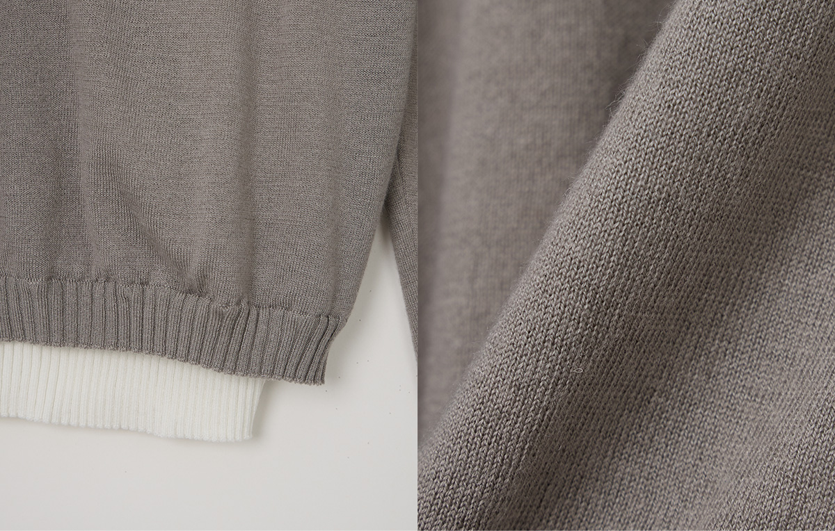 TWEE Koen deep V-neck wrap layered long sleeve knit - Fabric and construction close-up
