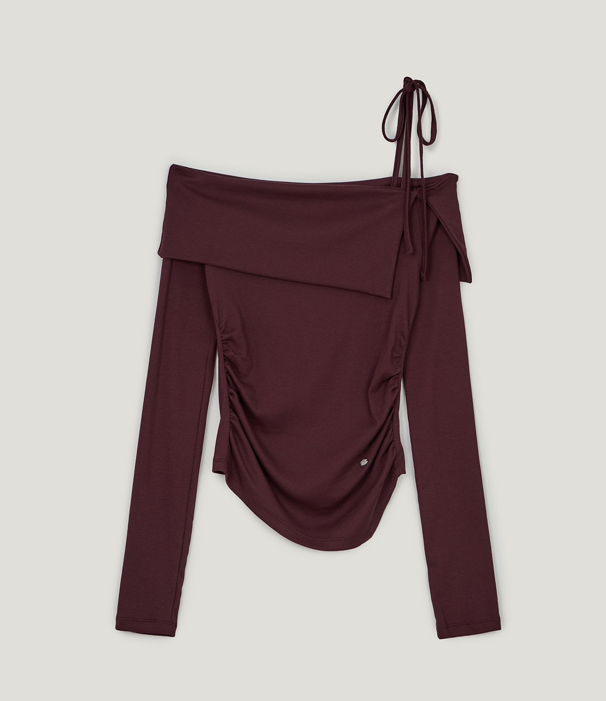 TWEE Rieon asymmetric shirring off-shoulder long sleeve T-shirt - Product detail view