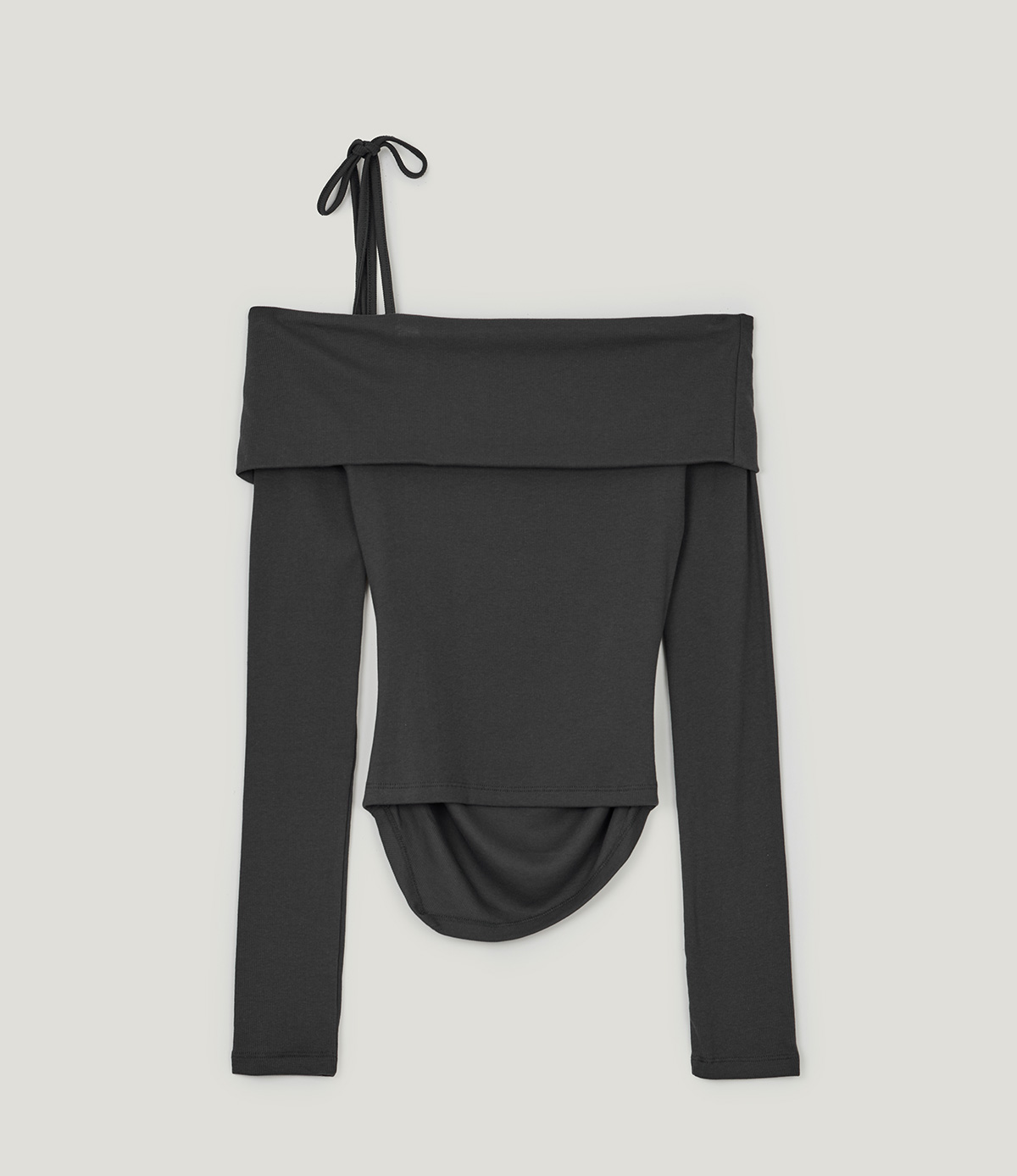 TWEE Rieon asymmetric shirring off-shoulder long sleeve T-shirt - Product detail view