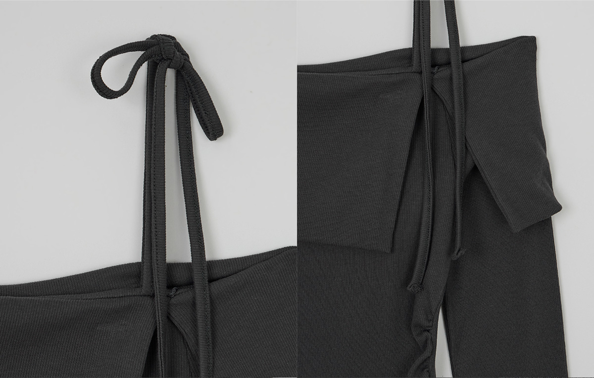 TWEE Rieon asymmetric shirring off-shoulder long sleeve T-shirt - Fabric and construction close-up