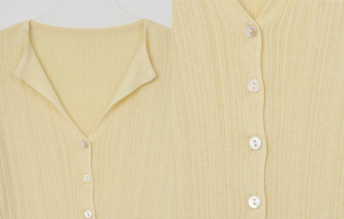 TWEE Rie basic ribbed knit long sleeve cardigan - Fabric and construction close-up