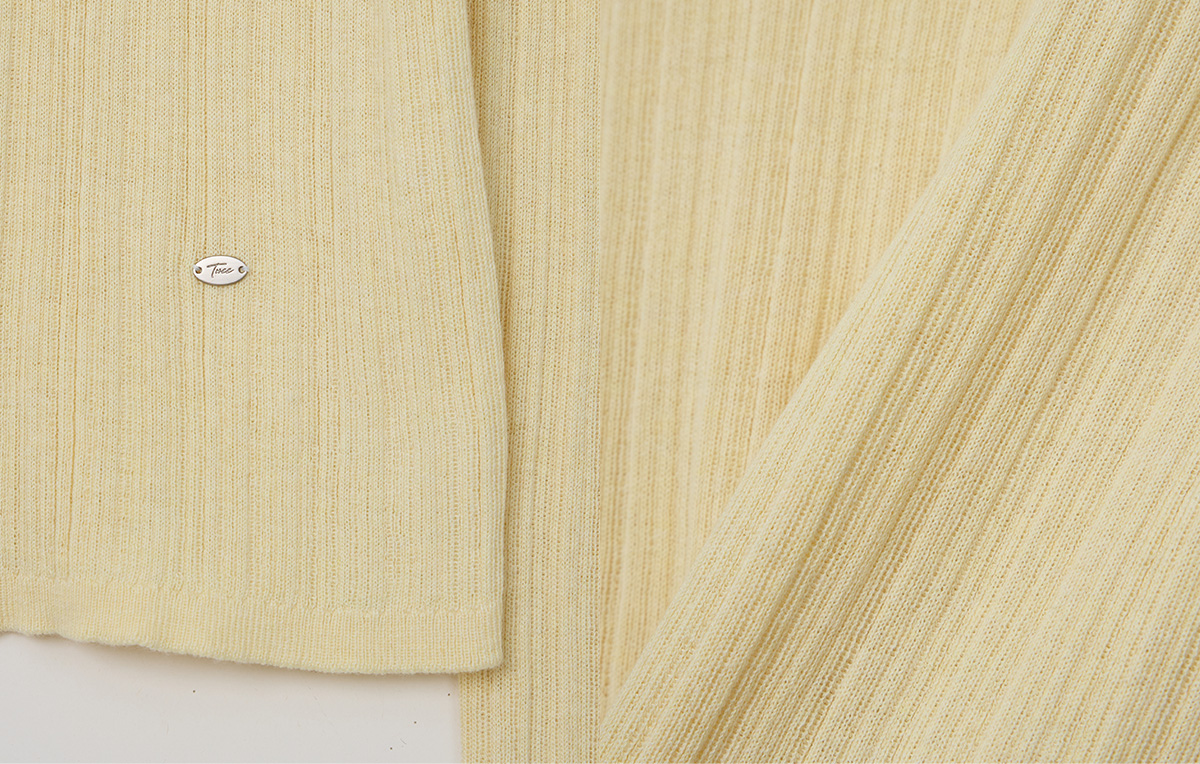 TWEE Rie basic ribbed knit long sleeve cardigan - Fabric and construction close-up