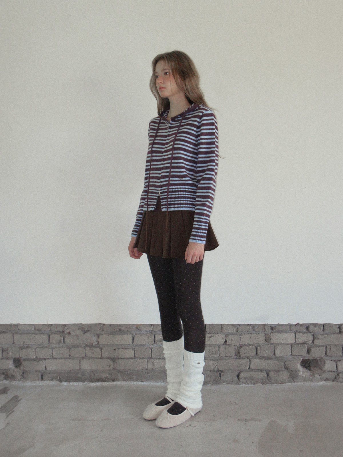 TWEE Error stripe knit hood zip-up - Model styling view