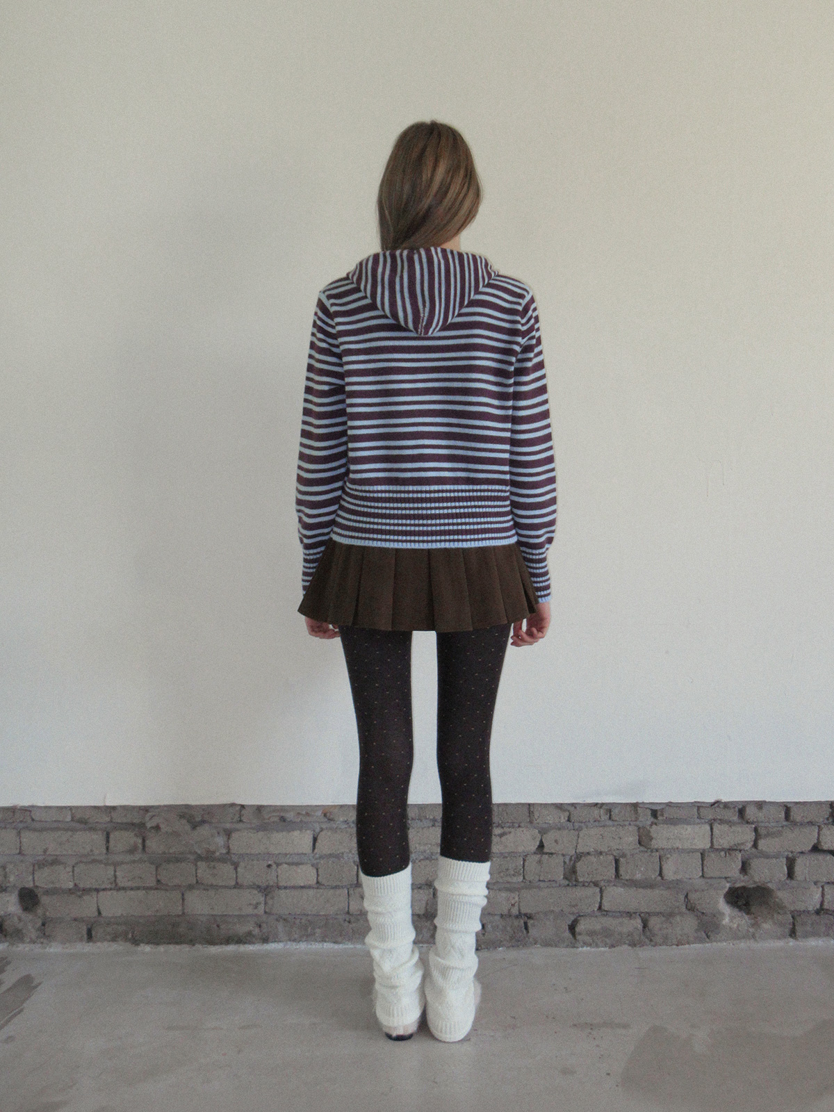 TWEE Error stripe knit hood zip-up - Model styling view