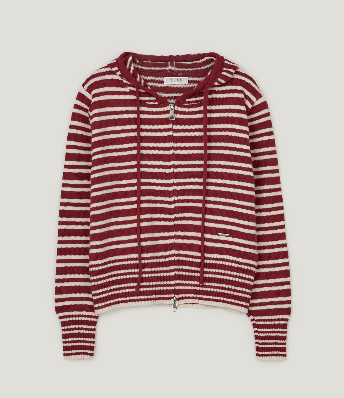 TWEE Error stripe knit hood zip-up - Product detail view