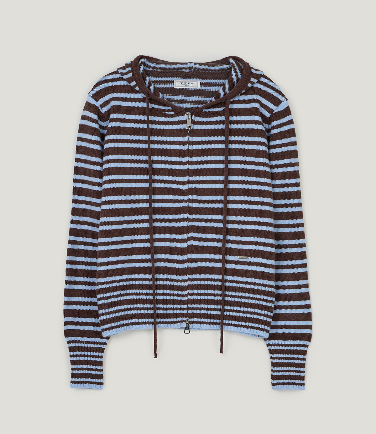 TWEE Error stripe knit hood zip-up - Product detail view